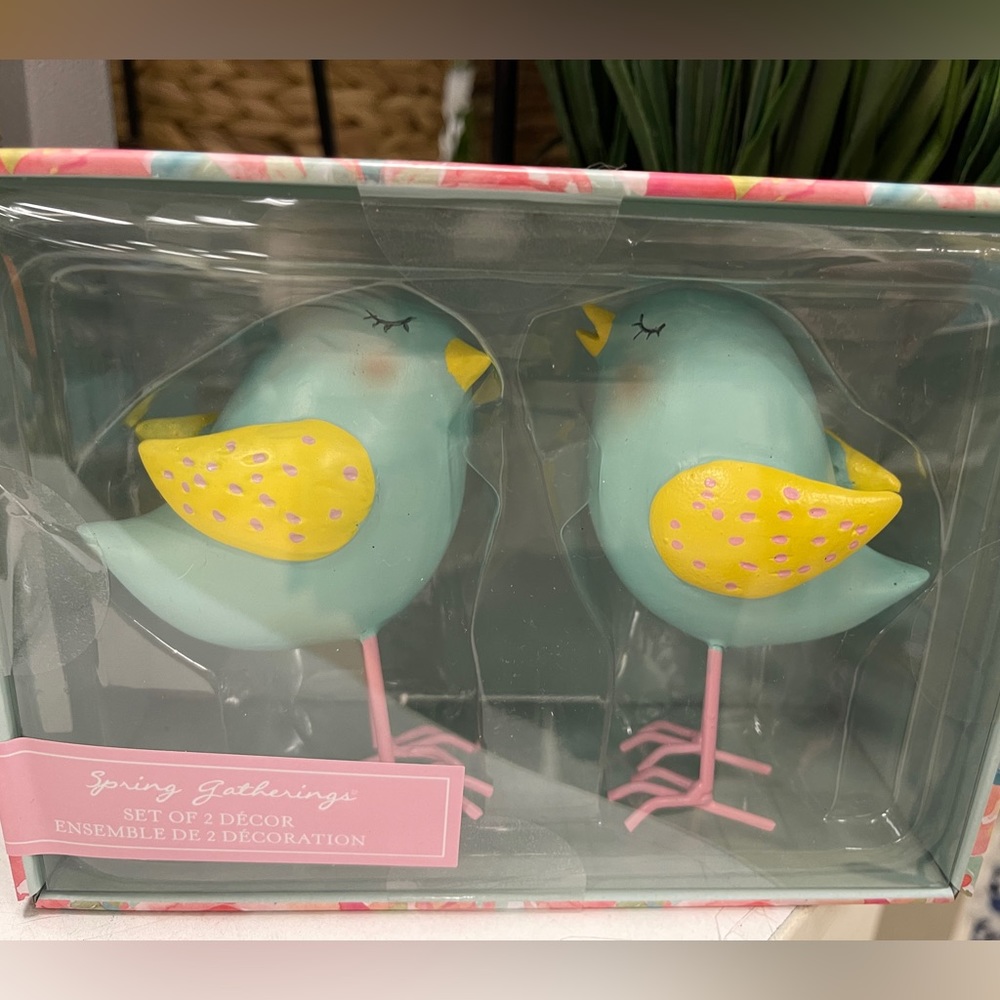 Spring Easter Birds Blue & Yellow, set of 2 Resin Figurines, NeW